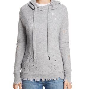 Aqua grey cashmere distressed hooded sweater